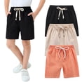 thumbnail image 2 of XXWXYD 3 Pack Toddler Kids Shorts Cotton Linen Pull On Drawstring Solid Color Casual Summer Playground Beach Comfort Breathable Playtime Everyday Outfit, 2 of 4