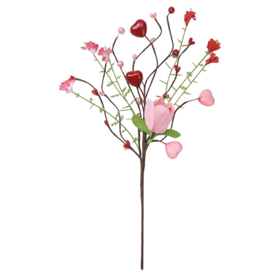 Valentine's Day Decor Artificial Paper Flowers Red Pink Hearts Green Leaves Berries Living Room Vase Arrangement