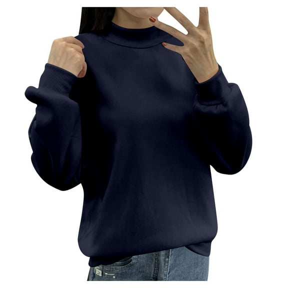 Women's Lined Small Turtleneck Loose Casual Long Sleeve Crew Neck Sweatshirt Solid Color Hoodless Pullover Knit Sleeve Graphic Sweatshirts for Women Cute Sweat Shirts Fashion Sleeve Hoodies Men
