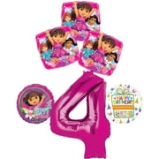 Angle View: Dora the Explorer 4th Birthday Party Supplies and Balloon Bouquet Decorations