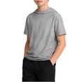 thumbnail image 2 of snilers Boys Short Sleeve Hoodie Summer Loose Fit Hooded Athletic T Shirt Casual Solid Lightweight Pullover Tops 5-15 Years, 2 of 9