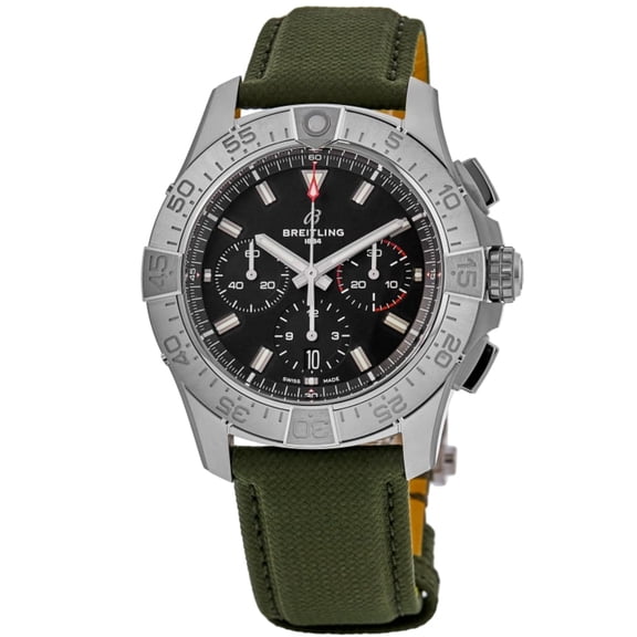 Breitling Avenger B01 Chronograph 44 Black Dial Leather Strap Men's Watch AB0147101B1X2