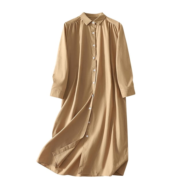 Camisas de Color Sólido para las Mujeres de Manga Larga con Cuello Botón Abajo Blusa Casual Clásica, Hecha para Más Mujeres de Camisa