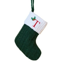Deeceymbur Easy Hang Dark Green Knitted Letter Christmas Stocking Family Holiday Decor Bag Christmas Tree Party Small Ornament