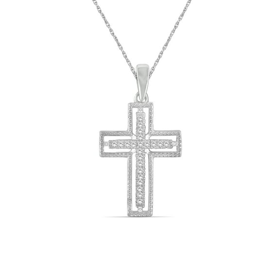 JewelersClub Sterling Silver 0.15 CTW Diamond Cross Pendant Necklace for Women White Diamonds   18” Rope Chain Included JewelersClub Sterling Silver