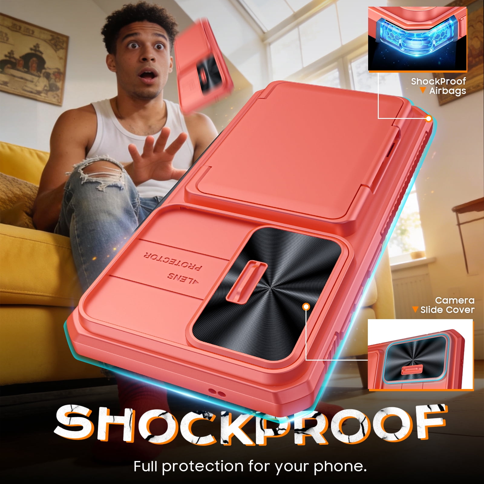 Vizvera for Samsung Galaxy S26 Ultra Case Wallet with RFID [Cards Holder][Camera Cover][Edge Raised] Shockproof Silicone Phone Case-Coral Red