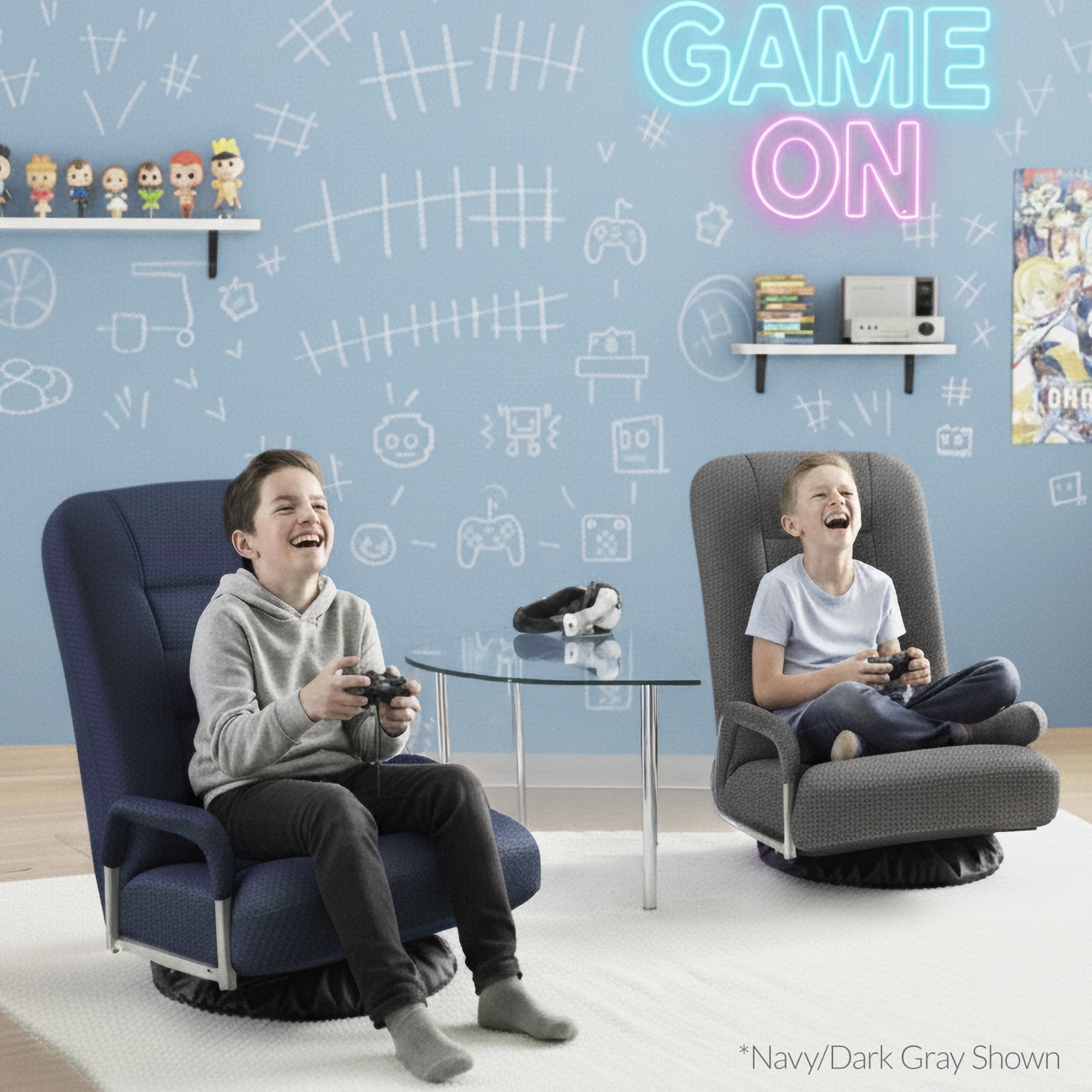 Best Choice Products 360-Degree Swivel Gaming Floor Chair w/ Armrest Handles, Foldable Adjustable Backrest - Blue/Gray