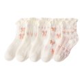 thumbnail image 1 of 5 pares de calcetines para niña, calcetines tobilleros para bebé, calcetines de algodón peinado para recién nacidos, decoración de encaje, lazo rosa L para 6-8 años, 1 of 5