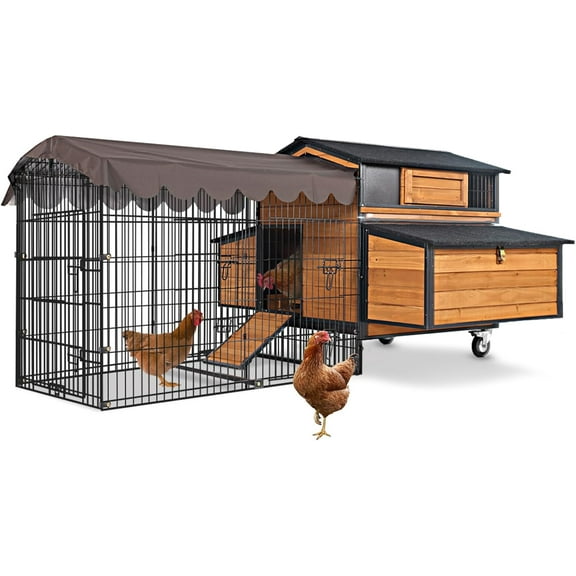 MEDEHOO Mobile Chicken Coop with Run and Metal Frame Large Chicken Tractor with Wheels for 6–8 Chickens Waterproof Duck Coop with 6 Nesting Box