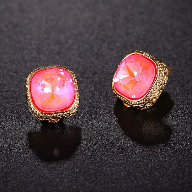 Nvzi Pendientes de clip con cristales de circonita cúbica, para pendientes de clip para orejas sin perforar, novias, damas de honor, madre de la novia-C08