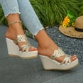 thumbnail image 7 of IUJSOY White Platform Sandals for Women Elegant Rhinestone Slip on Wedges Heels Chunky Dress Shoes, 7 of 7