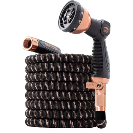 Pocket Hose Bullet With Thumb Spray Nozzle AS-SEEN-ON-TV Expands to 75 ft, 650psi 3/4 in Solid Copper Anodized Aluminum Fittings Lead-Free Lightweight No-Kink Garden Hose, Black