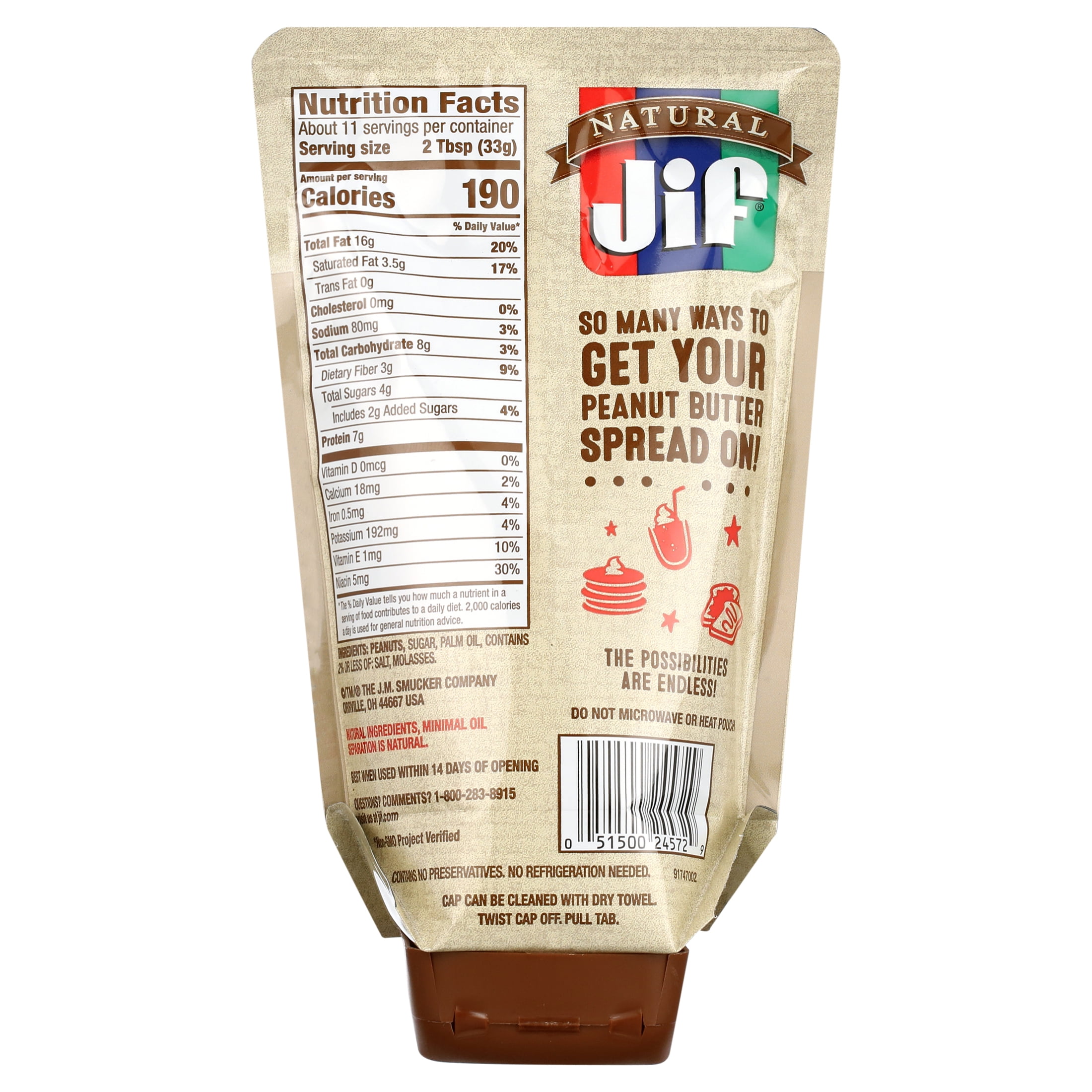(10 pack) Jif 13 Ounce Natural Squeeze Pouch