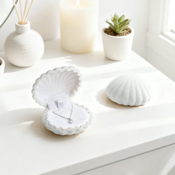YIMWNYI SeaShell Shape Velvet Jewelry Box Showcase Organizer for Earring Ring Necklace, Elegant Jewelry Display, Flock Storage Case, Perfect Gift for Birthdays, Christmas, Wedding