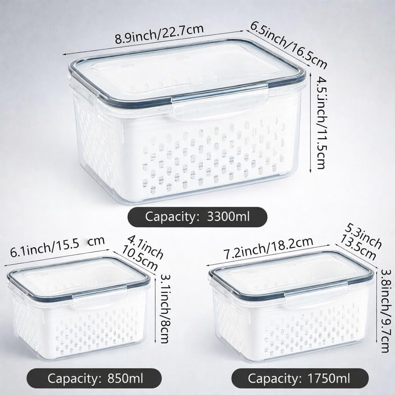 Fruit Storage Containers for Fridge, Airtight Lids Keep Out Dust, Insects & Contaminants, Easy-Clean Stackable Design for Fresh Produce