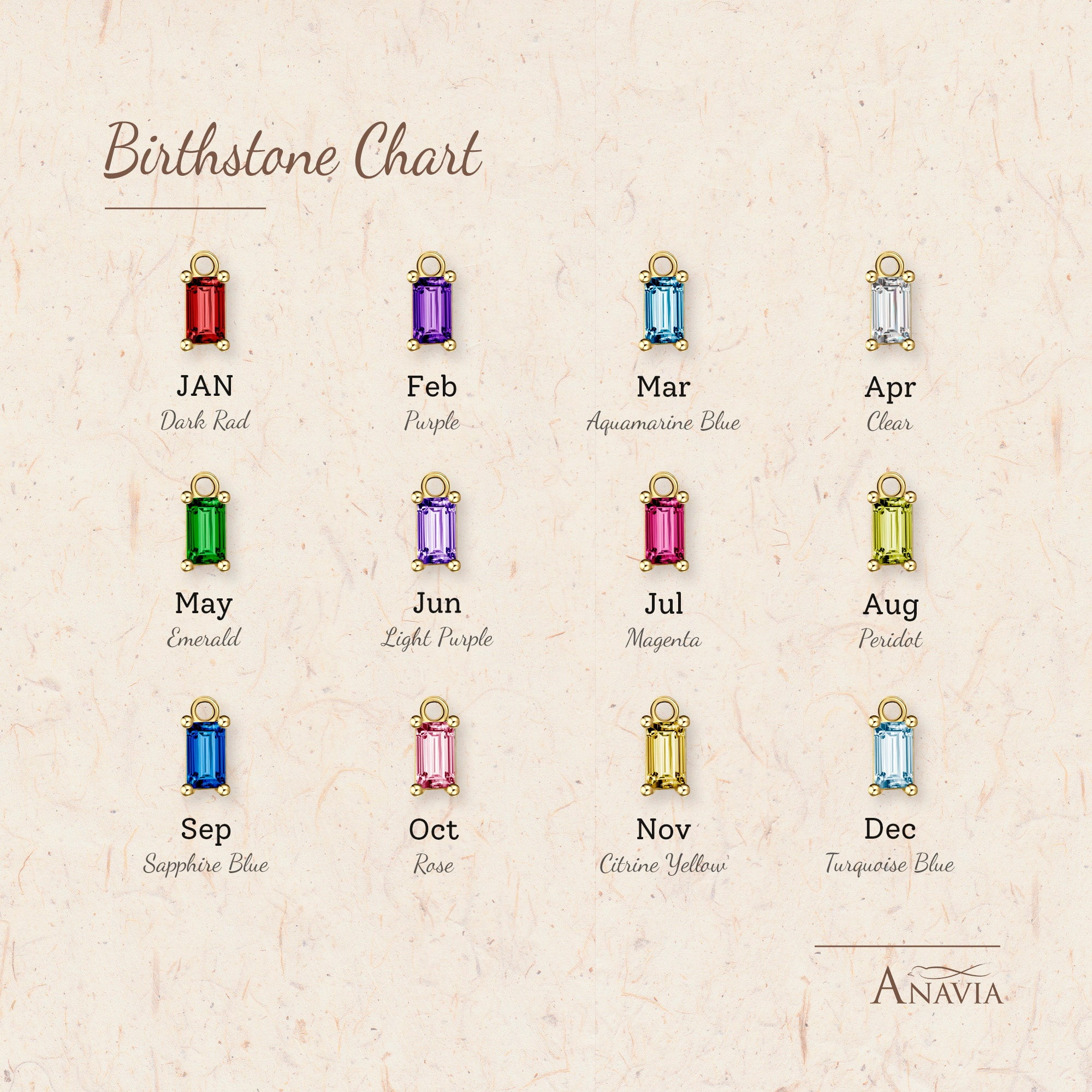Anavia Small Gold Dainty Birthstone Drop Earrings for Women Girls with Rectangular Baguette Crystal for Wedding Birthday Everyday Wear