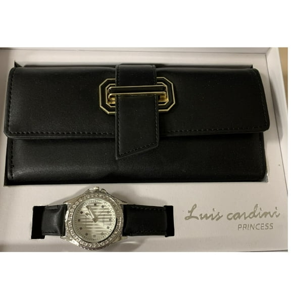 Luis Cardini Princess Black Wallet Set with Watch