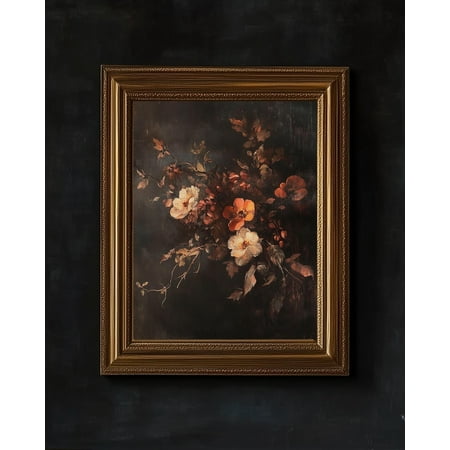 Kiloa Vintage Moody Autumn Floral Dark Floral Vintage Botanical Dark Floral Botanical Modern Farmhouse Wall Art Poster Print Poster E357, 8x12 Poster Print