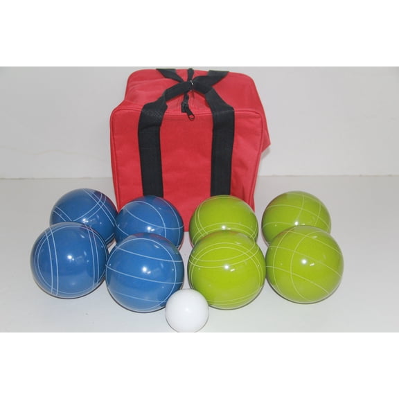 Italian/American Made, 110mm EPCO Bocce Set - Rustic Green/Blue Balls and red/Black Bag