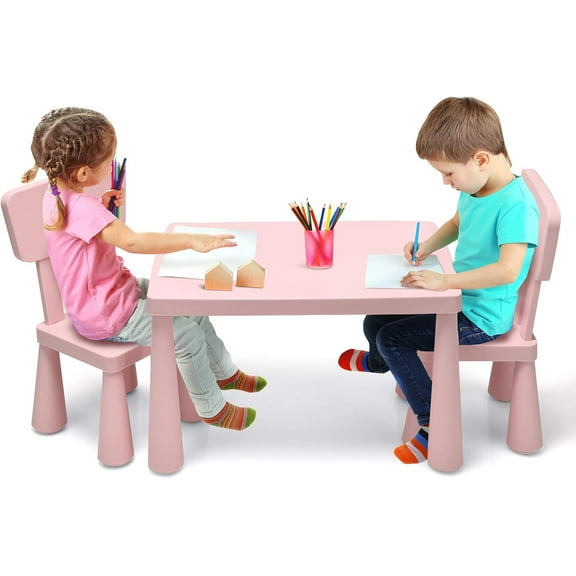 MAT EXPERT Kids Table and Chairs, 3-Piece Kids Furniture Activity Table for Reading, Learning, Eating, Toddler Table and Chair Set for Daycare Kindergarten Playroom, Ideal for Boys & Girls (Pink)