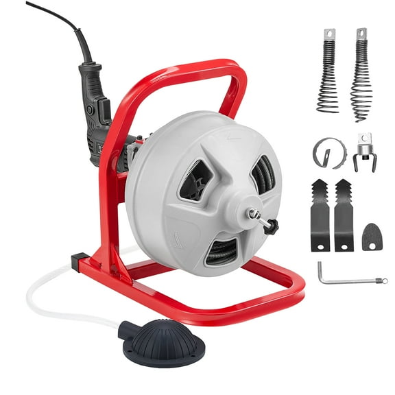 VEVOR Drain Cleaner Machine 50 FT x 5/16 Inch, Sewer Snake Auger with 228RPM Electric Drill, Manual Feed Drain Cleaning Machine with 6 Cutters & Air-activated Foot Switch for 2" to 4" Pipes