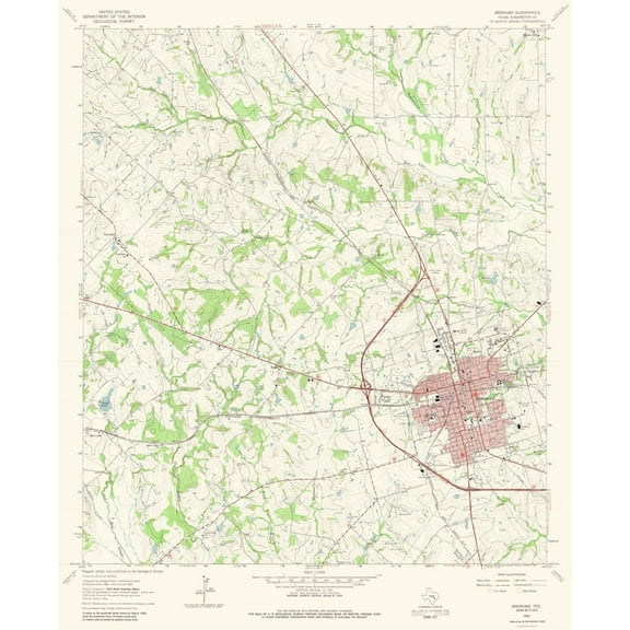 Topographical Map - Brenham Texas Quad - USGS 1963 - Vintage Wall Art