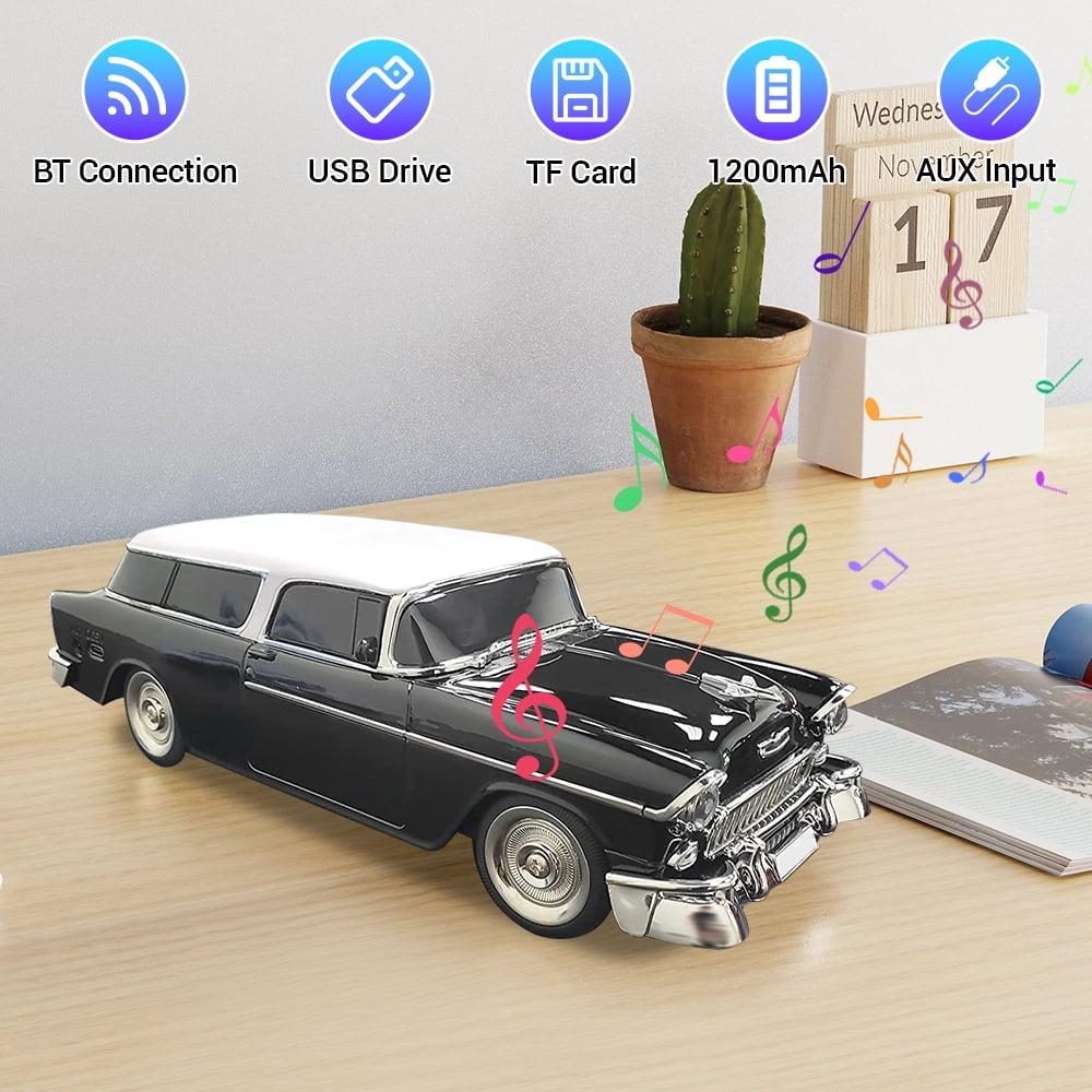 Portable Bluetooth Speaker Rechargable 1955 Vintage Retro Car Portable Wireless FM AUX USB Black
