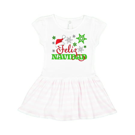 Feliz Navidad with Santa Hat and Green Snowflakes Toddler Dress