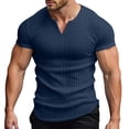 thumbnail image 1 of Men's Summer Style Ribbed Knit T Shirt Slim Fit Breathable Casual Basic Tee for Daily Wear Apparel, 1 of 4