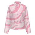 thumbnail image 5 of Jackets for Women Winter Coat Jackets Flannel Stand Collar Jacket(Pink Abstract Wavy Pattern Design,Size:S-4XL), 5 of 7