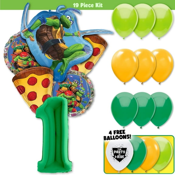 19pc TMNT Teenage Mutant Ninja Turtles Cowabunga Pizza Party Balloon Kit - Birthday Party Decoration Supplies