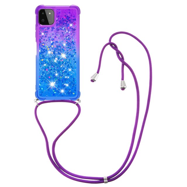 Funda para Samsung Galaxy A22 5G Brillantina Líquida Divertida Reluciente y con Cristales en Movimiento Cuerpo Cruzado con Cordón Ajustable