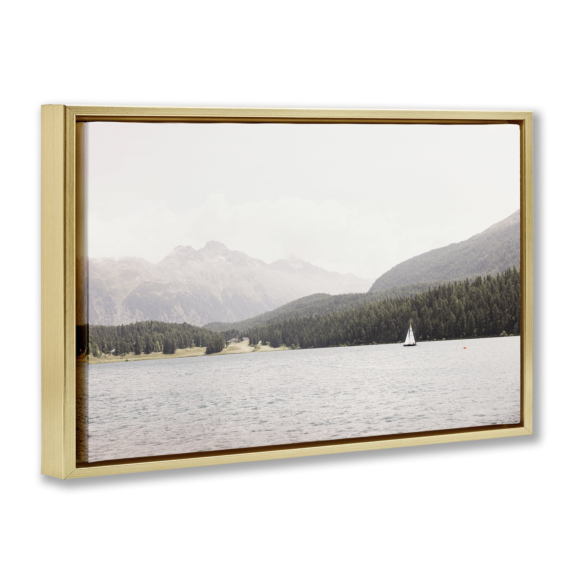 Stupell Industries Summer Sailboat View Landscape & Nature Photography Gold Floater Framed Canvas Art Print Wall Art, 31 x 21