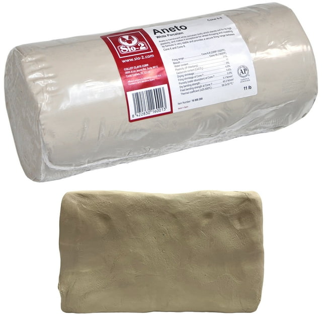 SIO-2 Aneto White Porcelain Ceramic Pottery Clay | 11 lb, Cone 6-8 | High Fire Kiln-Fired Clay