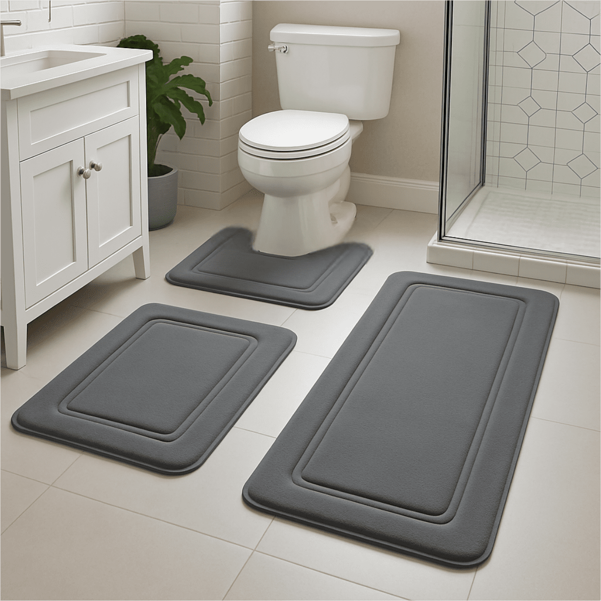 NTYNTY Super Absorbent Non-slip Bathroom Mat Set of 3,Super Soft and Comfortable Advanced Bath Blanket,Home Decoration Mat,Dark Grey.