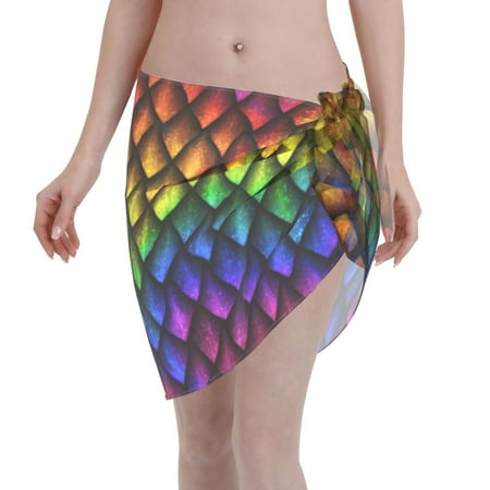 Disketp Dragon Scales Women Swimsuit Cover Up Short Chiffon Summer Beach Sarong Bikini Wrap Skirt Bathing Suit