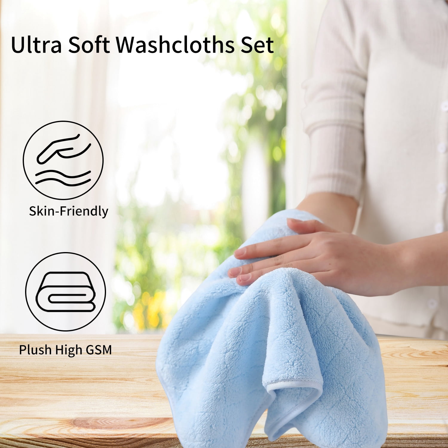 Jessy Home 24 Pack Blue Washcloths for Bathroom 13x13 Inch Ultra Soft Hand Face Towels