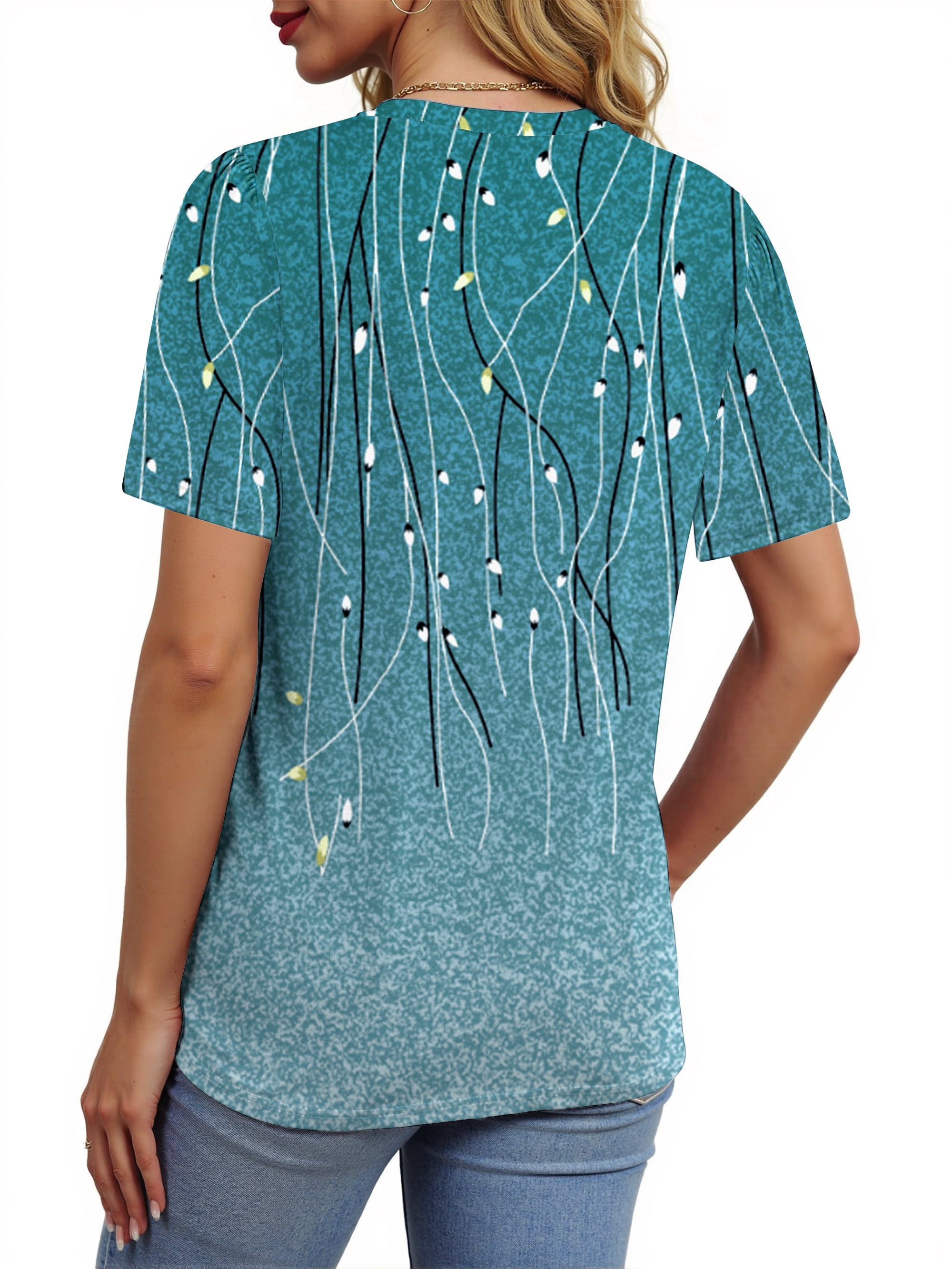 Fantaslook Womens Summer Tops Dressy Casual Short Sleeve Shirts Crew Neck Tunic Floral Blouses