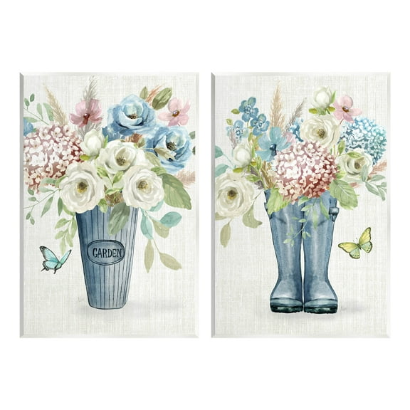 Country Garden Bouquets Rain Boots Botanical & Floral Graphic Art Unframed Art Print Wall Art, Set of 2