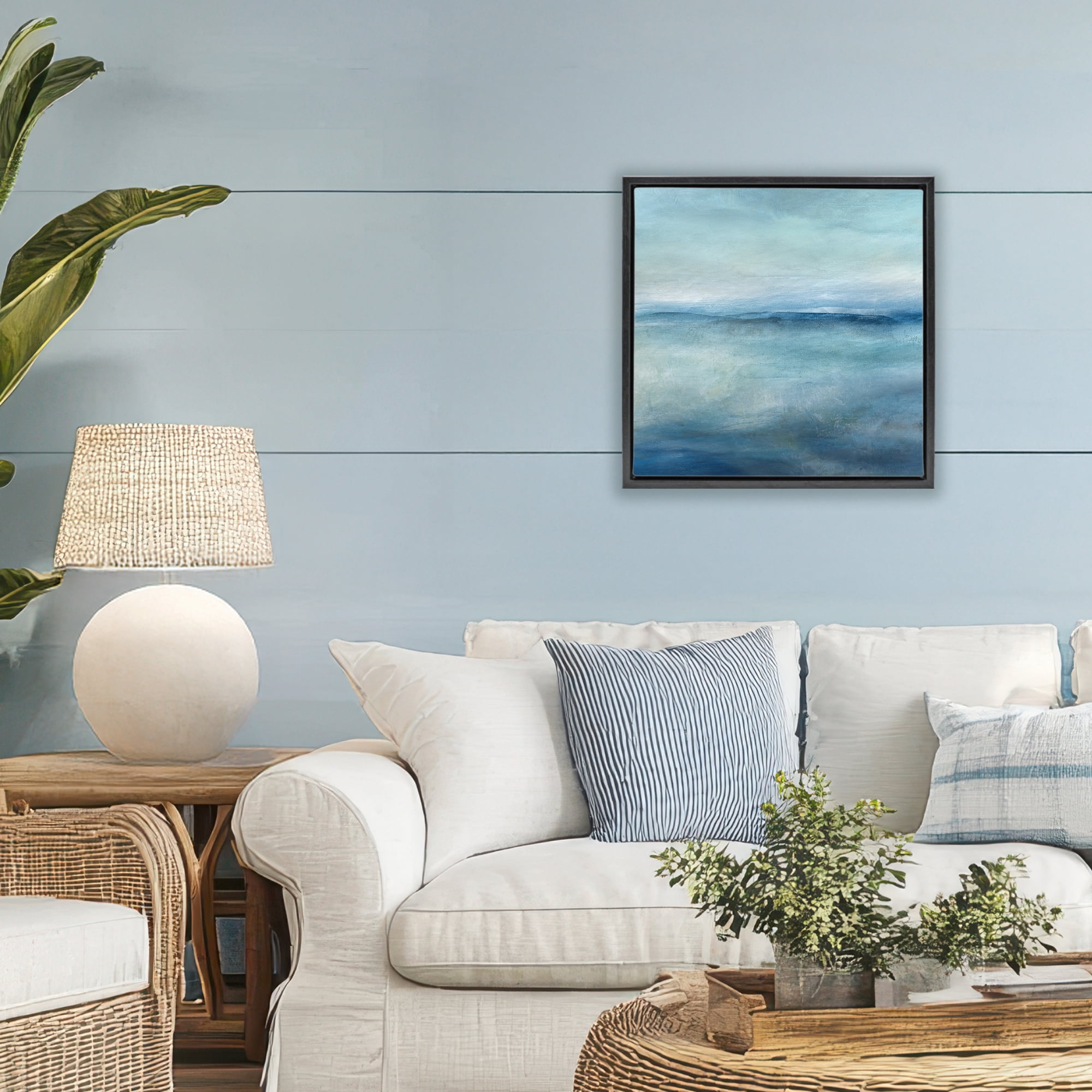 Stupell Industries Misty Blue Coastal Horizon Black Framed Floater Canvas Wall Art, design by Carol Robinson