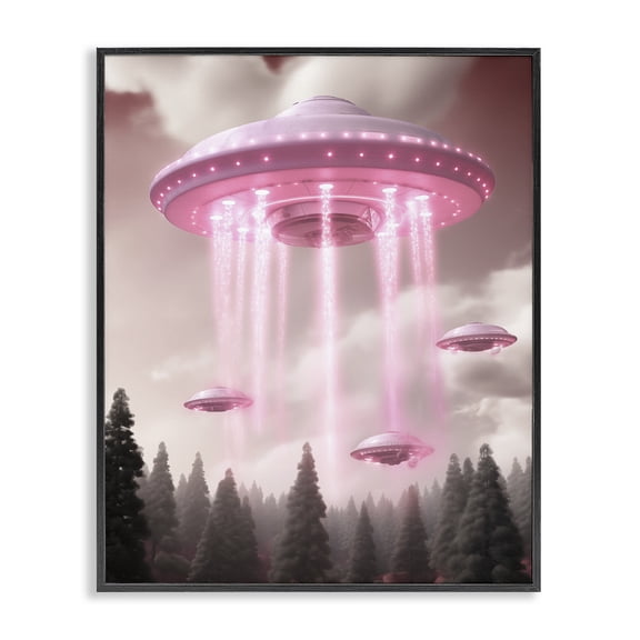 Glam UFO with Pink Beams Black Framed Giclee Art, design by Sasha