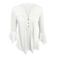 thumbnail image 6 of Teissuly Women's Casual Trumpet 3/4 Sleeve Buttoned Basic Ruched Tops Pleated T-shirts Blouses, 6 of 7