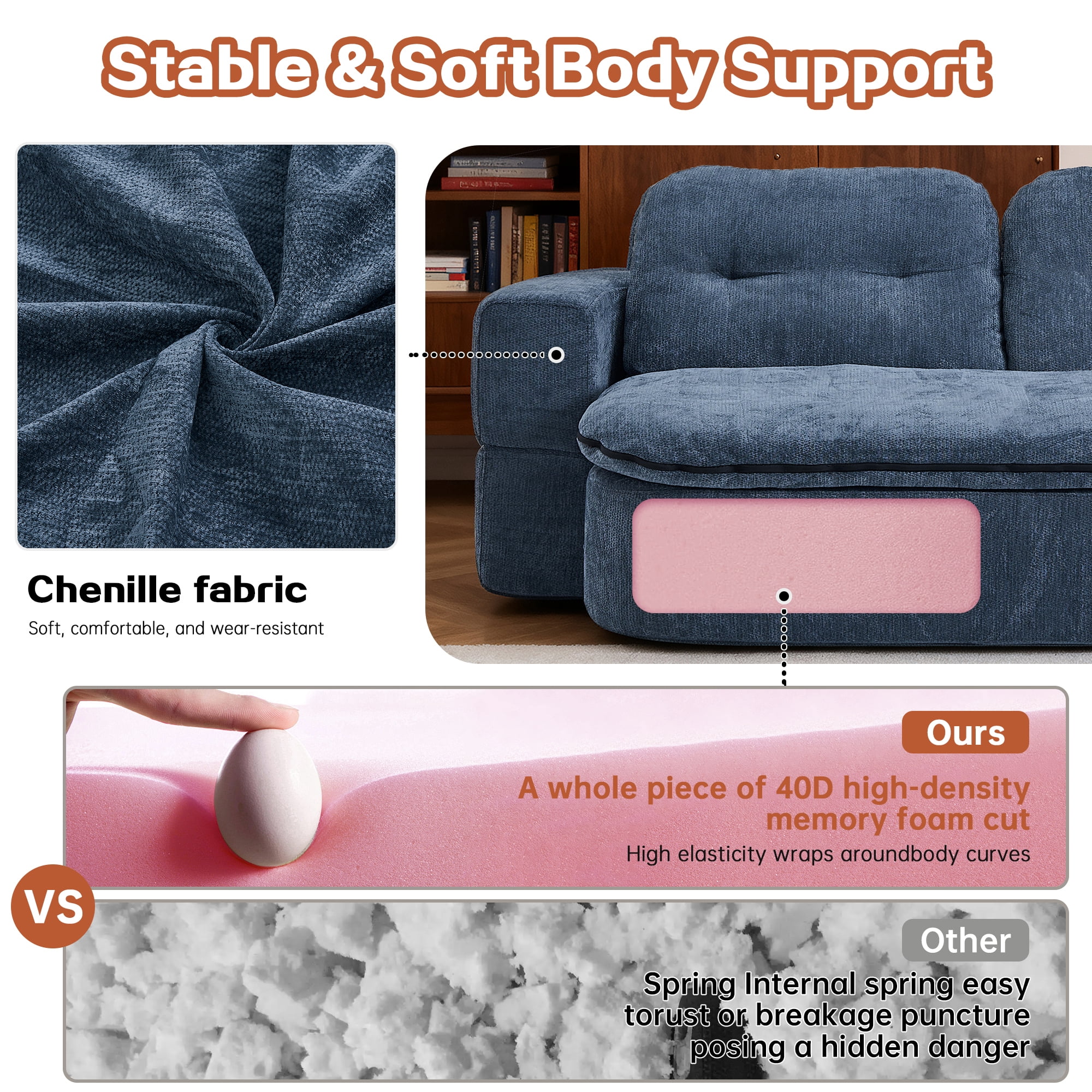 Sleeper Sofa Bed with 2 Pillows,Corduroy Convertible Futon Sleeper Sofa Couch,Modern Floor Sofa Bed,Folding Mattress for Living Room,Small Spaces,Dark Blue