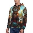 thumbnail image 3 of Uemuo Riverside Meditating Cat Pattern Men's Hoodie - Casual Pullover Hoodie with Kangaroo Pocket, Stylish Hooded Sweatshirt for Everyday Wear-Large, 3 of 7