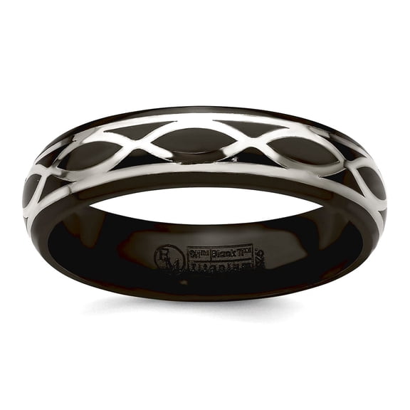 Edward Mirell Black Titanium and Argentium 925 Sterling Silver Brushed Polished Infinity Design 6mm Domed Band Size 8 Ri