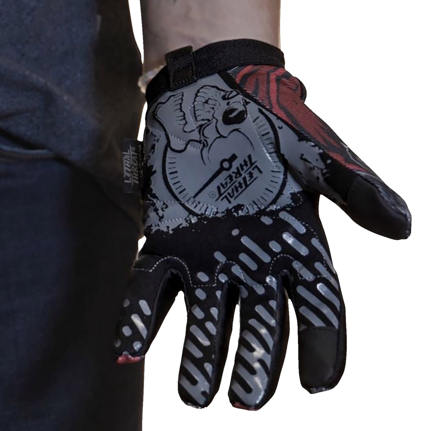 Lethal Threat Good N Evil Skulls Mens Textile Motorcycle Gloves Black/Red XL