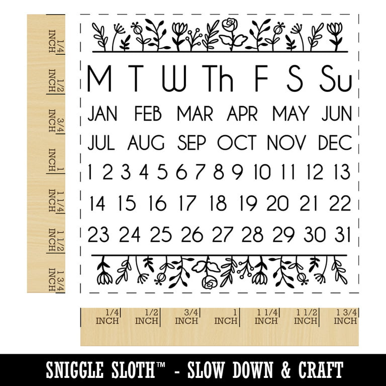 Perpetual Calendar Floral Planner Monday Start Square Rubber Stamp Stamping  Scrapbooking Crafting - Medium 1.75in 