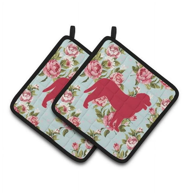 Carolines Treasures BB1074-RS-BU-PTHD Enduite de Frisé Retriever Bleu Roses Paire de Porte-Pots