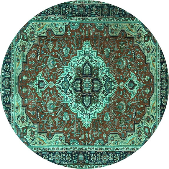 Ahgly Company Indoor Round Persian Turquoise Blue Traditional Area Rugs, 4' Round