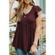 thumbnail image 2 of Blusa de manga corta con volantes para mujer, informal, con cuello en V, dobladillo suelto, blusa de manga corta para primavera y verano, rojo vino XXXL, 2 of 6